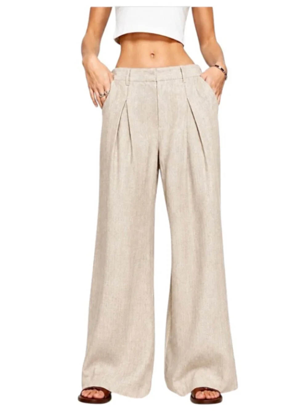 Reformation Asher Linen Wide Leg Pants Womens 6 Beige Khaki Pleated High Rise